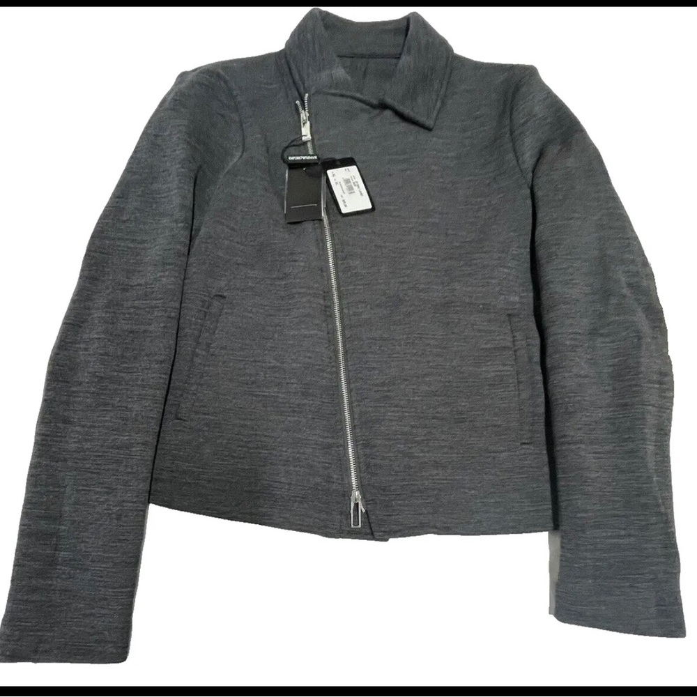 Emporio Armani NWT Wool Blend “Blouson” grey jacket with silver tone hardware